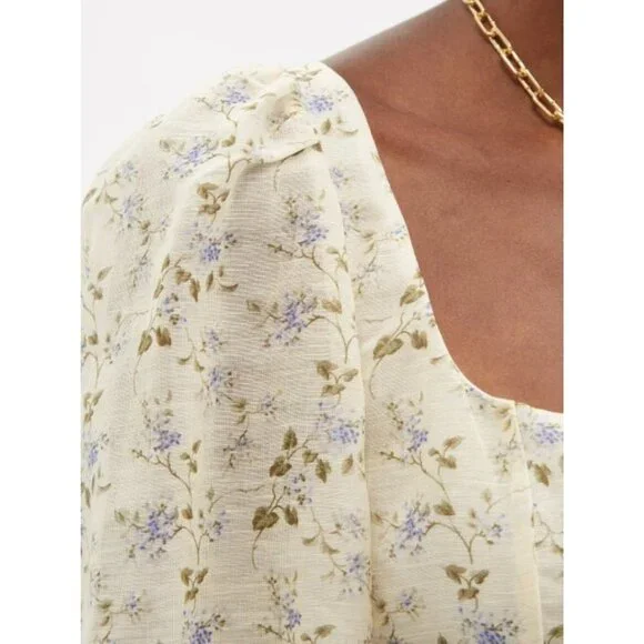 $890 Brock Collection Thelma Linen Cotton Floral Cottage Core Puff Sleeve Blouse - Picture 6 of 17